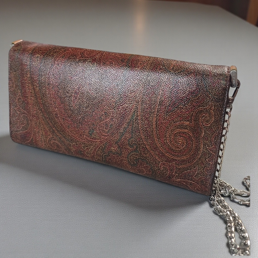 Etro Patterned Brown Clutch with Silver Chain - Picture 2 of 9